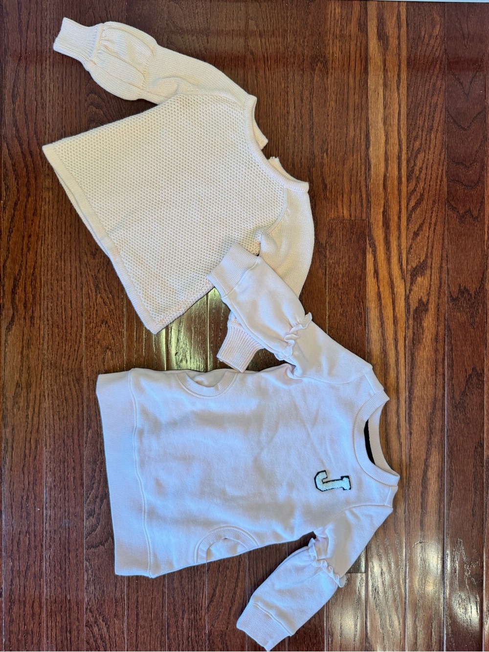 Janie and Jack Cream Knit Sweater and Cream Sweatshirt Set